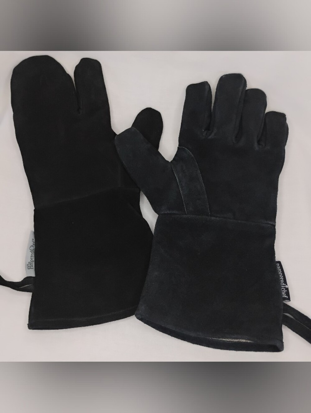 Vintage The Pampered Chef Black Suede Oven Mitts BBQ Grill Gloves Heat Resistant